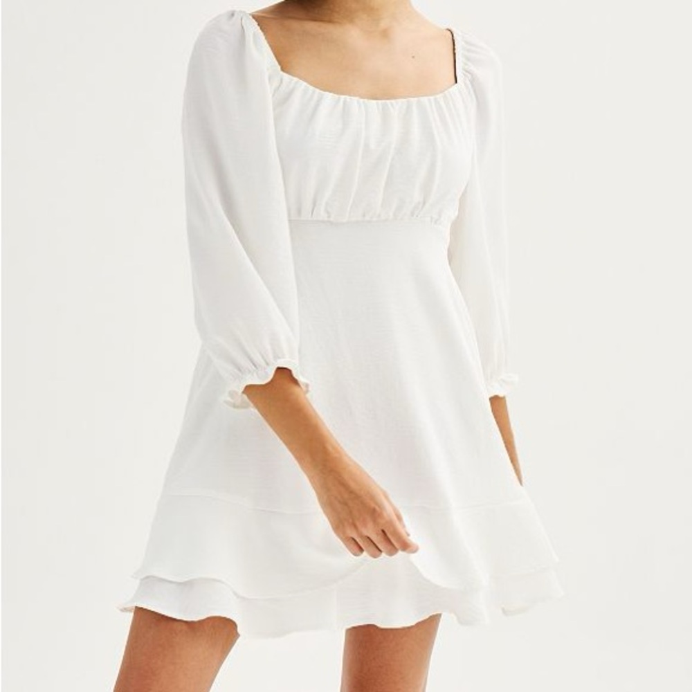 Speechless‎ White Mini Dress Puff Sleeve Ruffle Hem Cottagecore Women’s M NWT